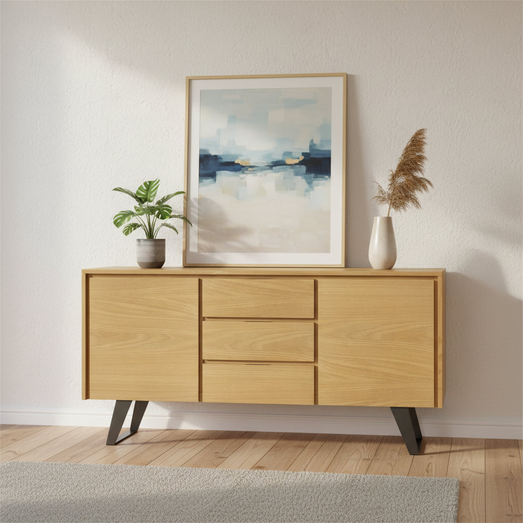 Buffet bahut industriel moderne Mitchell Metal de 60 po de largeur en BOIS DE CHÊNE – 60 x 17 x 30