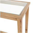 Console en bois massif naturel à couche unique, plateau en verre et étagères en rotin – Marron 35,5 cm de large x 119,4 cm de long x 81,3 cm de haut