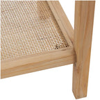 Console en bois massif naturel à couche unique, plateau en verre et étagères en rotin – Marron 35,5 cm de large x 119,4 cm de long x 81,3 cm de haut