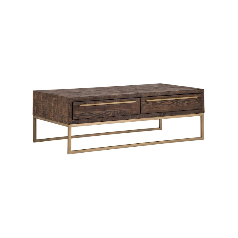   47 Dark Brown And Gold Metal Coffee Table With Drawer - 46.5