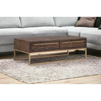 Table Basse en Métal Marron Foncé et Doré avec Tiroir 47" - 46.5