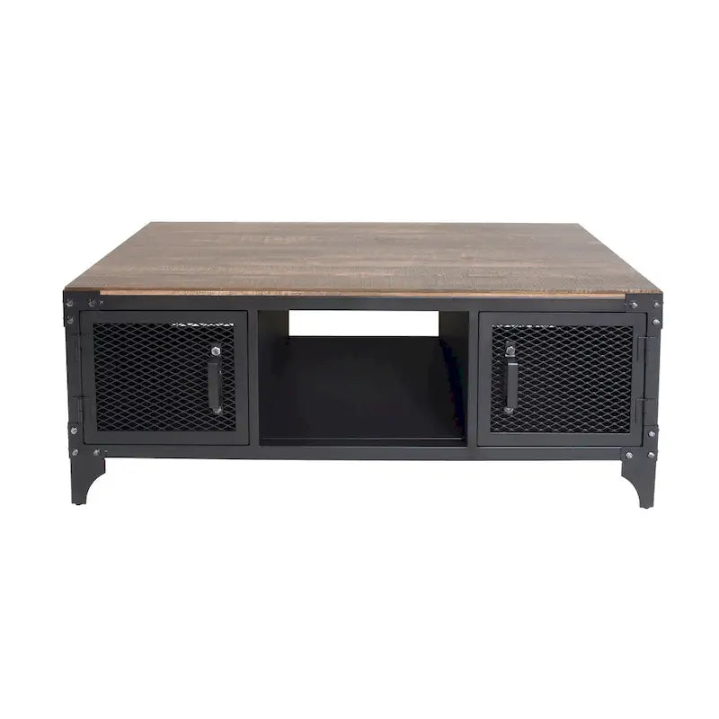 Table basse de rangement Conner Rustic noir et noyer foncé en acier de 48 pouces par