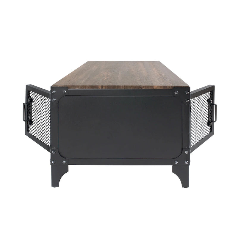 Table basse de rangement Conner Rustic noir et noyer foncé en acier de 48 pouces par