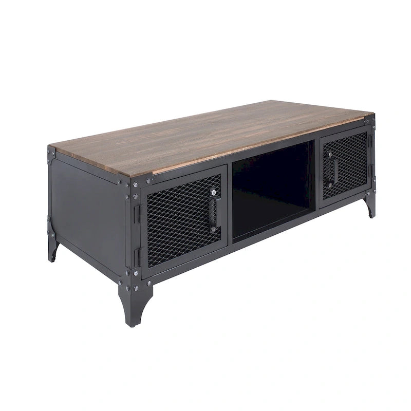 Table basse de rangement Conner Rustic noir et noyer foncé en acier de 48 pouces par