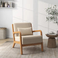 Fauteuil à accoudoirs en bois, rembourré en tissu, style Mid-Century Modern
