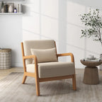 Fauteuil à accoudoirs en bois, rembourré en tissu, style Mid-Century Modern