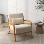 Fauteuil à accoudoirs en bois, rembourré en tissu, style Mid-Century Modern