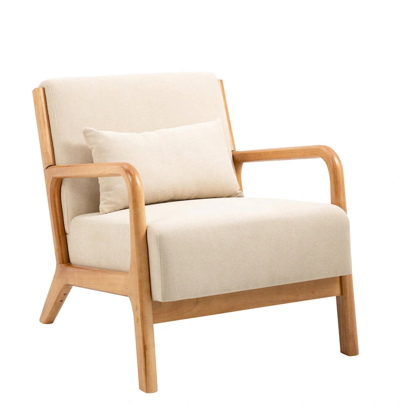 Fauteuil à accoudoirs en bois, rembourré en tissu, style Mid-Century Modern