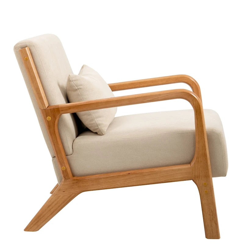 Fauteuil à accoudoirs en bois, rembourré en tissu, style Mid-Century Modern