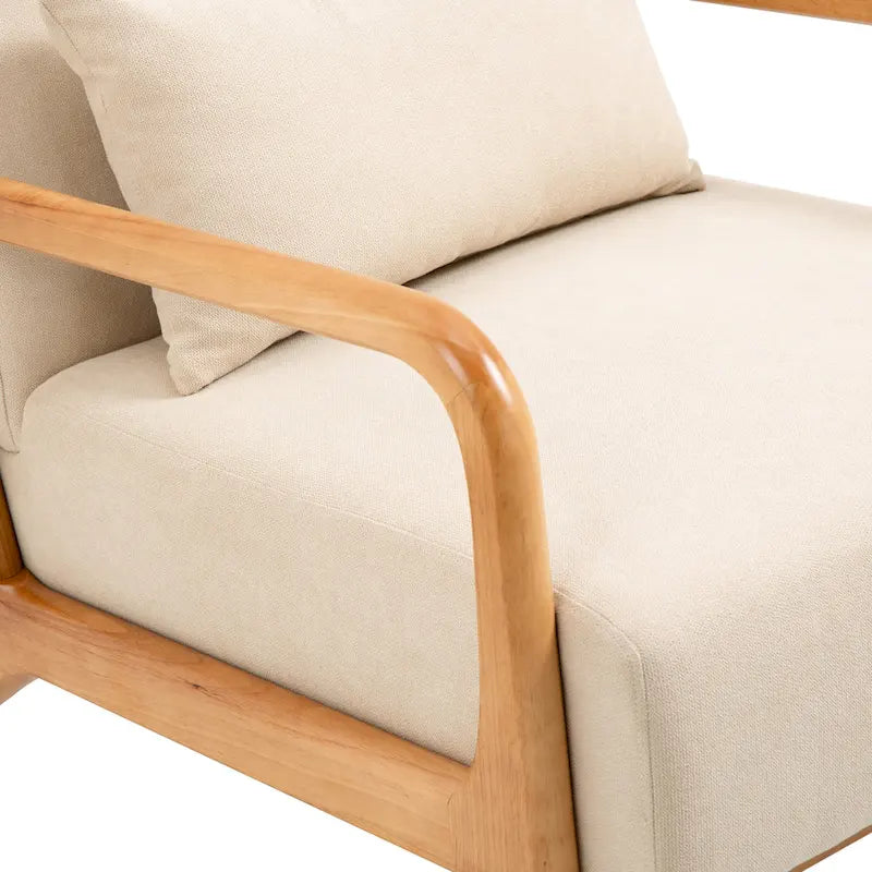 Fauteuil à accoudoirs en bois, rembourré en tissu, style Mid-Century Modern