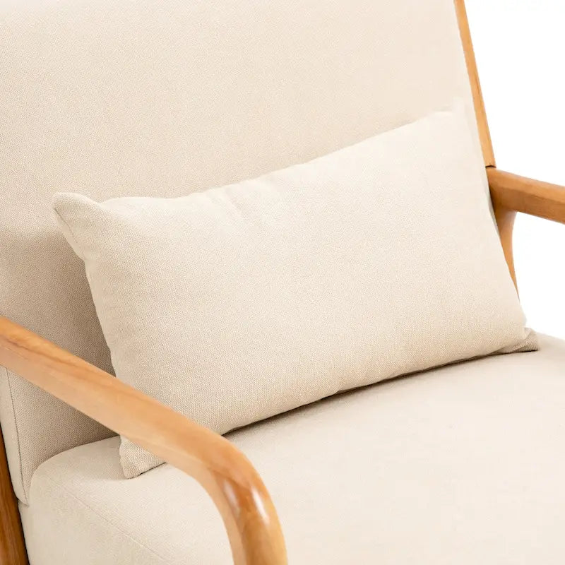 Fauteuil à accoudoirs en bois, rembourré en tissu, style Mid-Century Modern