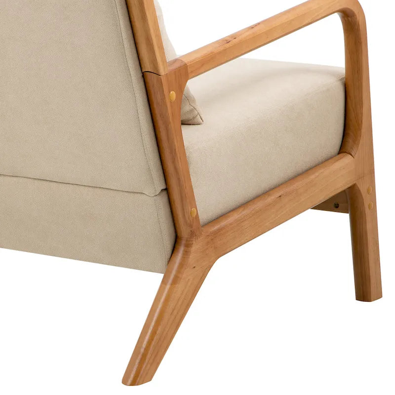 Fauteuil à accoudoirs en bois, rembourré en tissu, style Mid-Century Modern