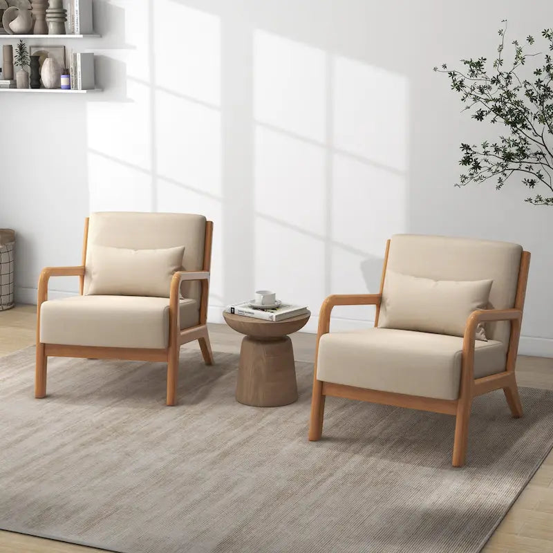 Fauteuil à accoudoirs en bois, rembourré en tissu, style Mid-Century Modern