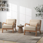 Fauteuil à accoudoirs en bois, rembourré en tissu, style Mid-Century Modern