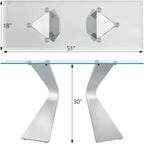 Console de luxe de 130 cm, rectangulaire, pour canapé ou entrée, avec plateau en verre trempé rectangulaire et pieds en métal