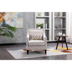 Fauteuil de salon en tissu de lin clouté avec pieds en bois massif