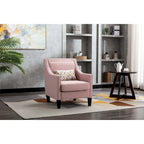 Fauteuil de salon en tissu de lin clouté avec pieds en bois massif