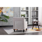 Fauteuil de salon en tissu de lin clouté avec pieds en bois massif