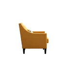 Fauteuil de salon en tissu de lin clouté avec pieds en bois massif