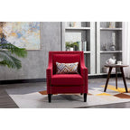 Fauteuil de salon en tissu de lin clouté avec pieds en bois massif