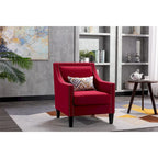 Fauteuil de salon en tissu de lin clouté avec pieds en bois massif