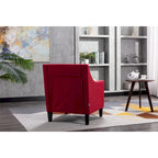 Fauteuil de salon en tissu de lin clouté avec pieds en bois massif