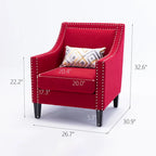 Fauteuil de salon en tissu de lin clouté avec pieds en bois massif