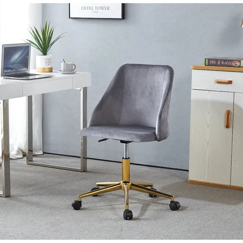   Ryo Swivel Office Chair, Velvet, Gold Chrome Legs