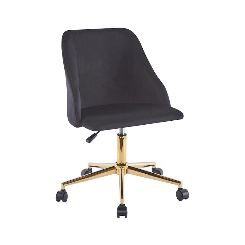 Chaise de bureau pivotante Ryo, velours, pieds chromés dorés