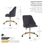Chaise de bureau pivotante Ryo, velours, pieds chromés dorés