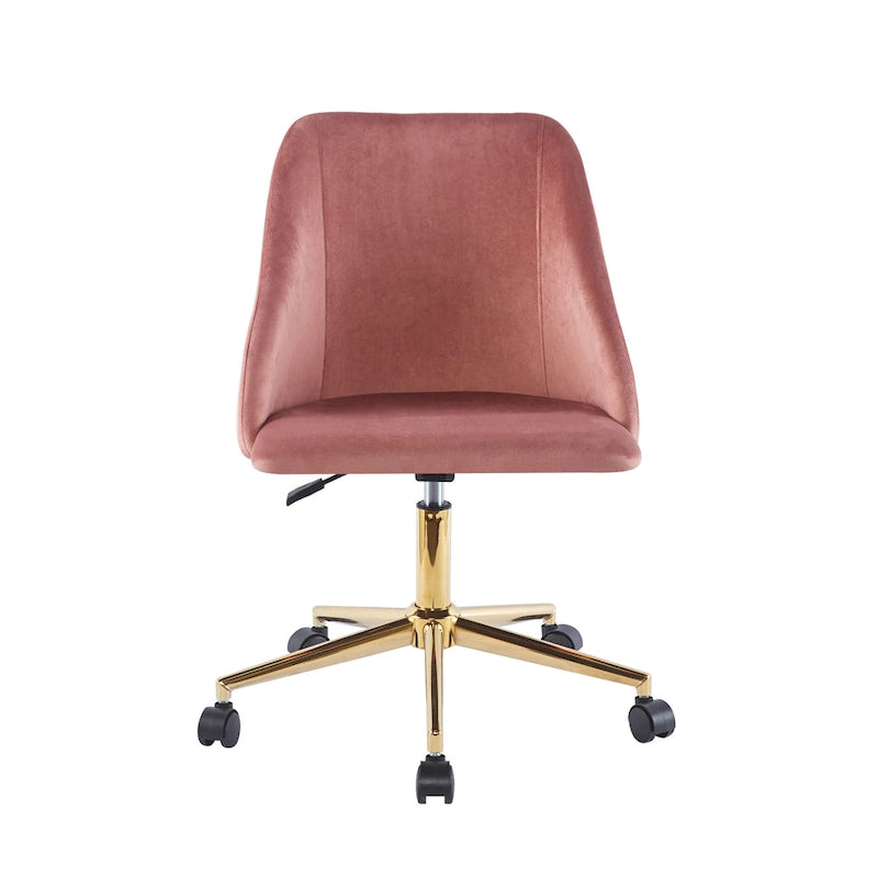 Chaise de bureau pivotante Ryo, velours, pieds chromés dorés