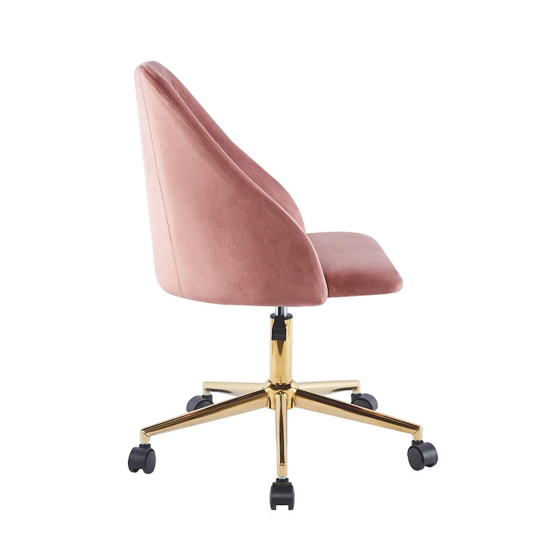 Chaise de bureau pivotante Ryo, velours, pieds chromés dorés