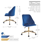 Chaise de bureau pivotante Ryo, velours, pieds chromés dorés