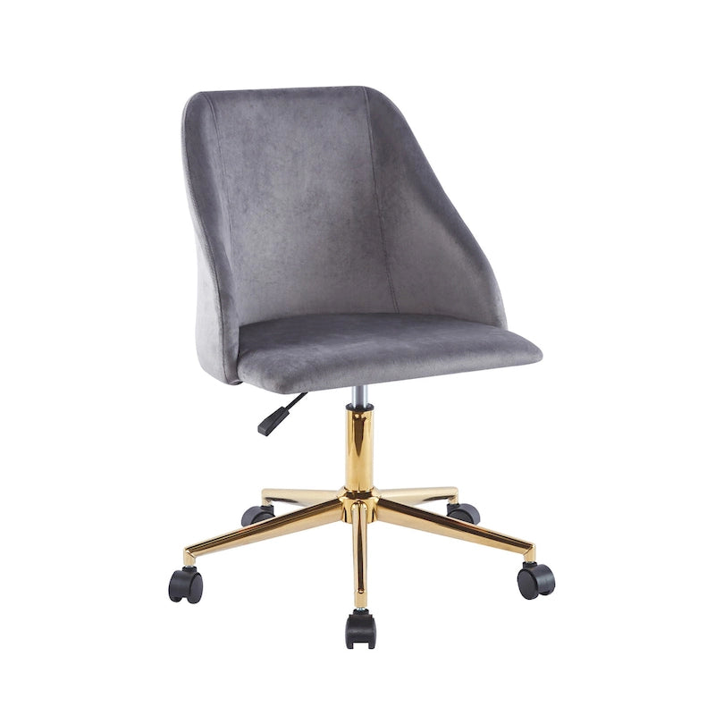 Chaise de bureau pivotante Ryo, velours, pieds chromés dorés