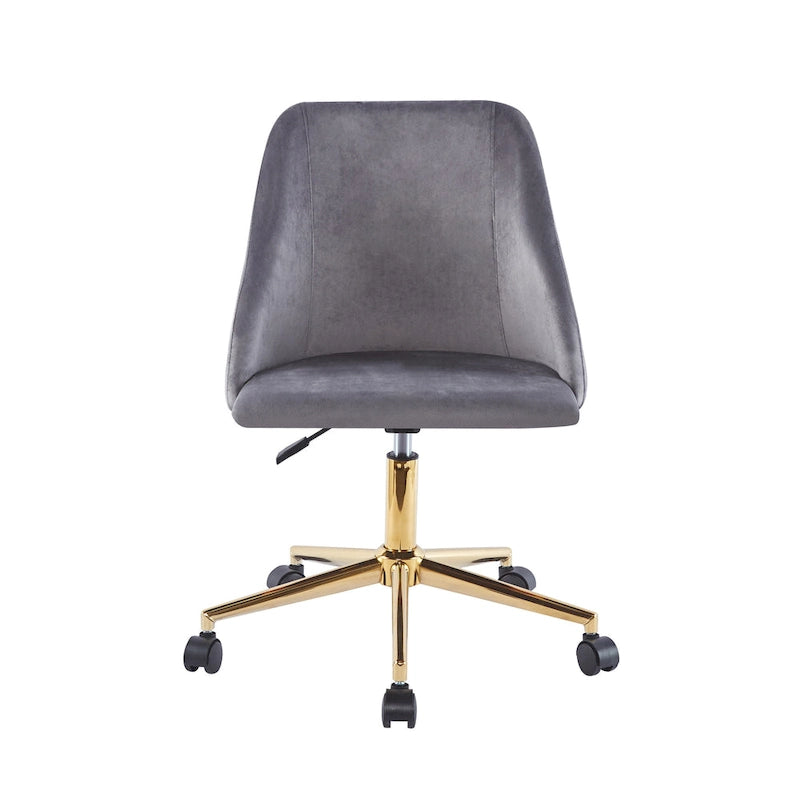 Chaise de bureau pivotante Ryo, velours, pieds chromés dorés