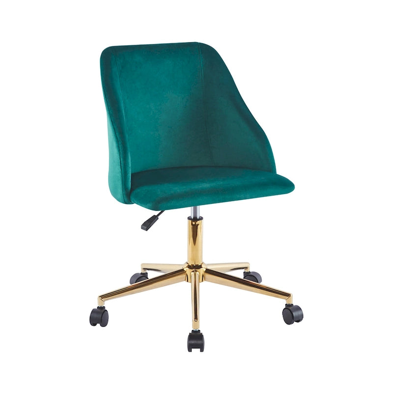 Chaise de bureau pivotante Ryo, velours, pieds chromés dorés
