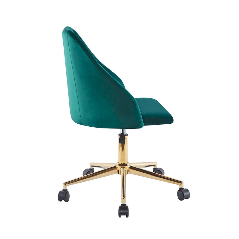 Chaise de bureau pivotante Ryo, velours, pieds chromés dorés
