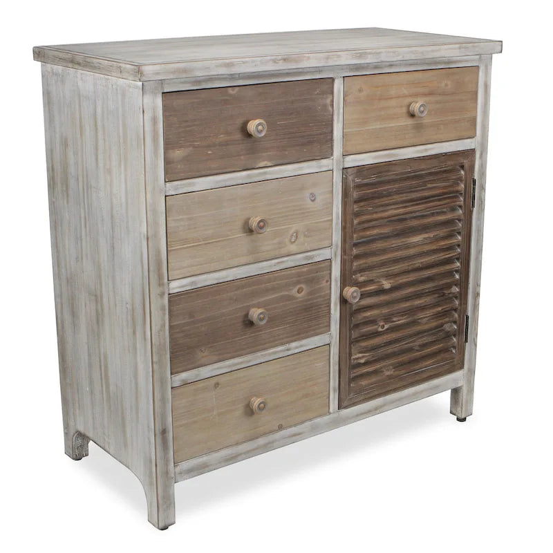   32 Brown Rustic Solid Wood End Table Cabinet With Five Drawers - 31.75