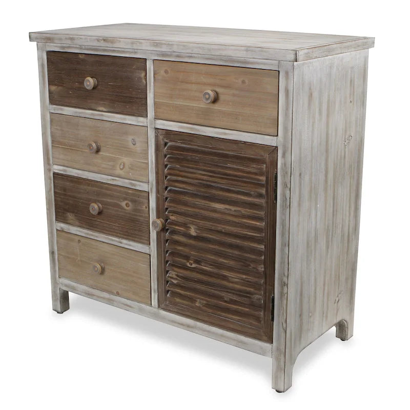 Meuble d'appoint en bois massif rustique marron avec cinq tiroirs - 31,75