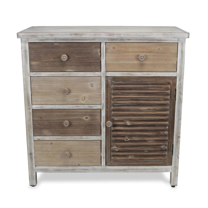 Meuble d'appoint en bois massif rustique marron avec cinq tiroirs - 31,75