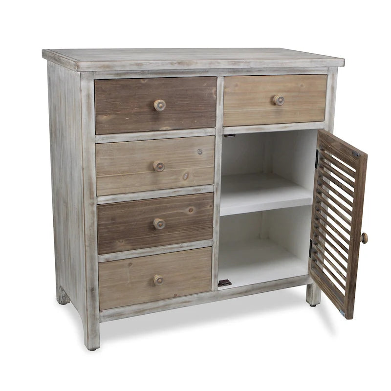 Meuble d'appoint en bois massif rustique marron avec cinq tiroirs - 31,75