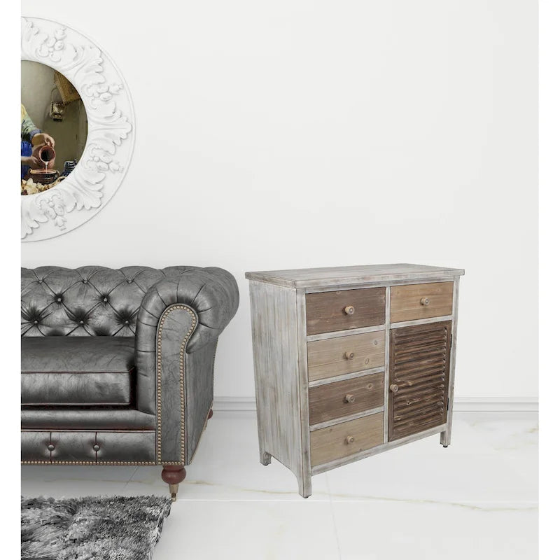 Meuble d'appoint en bois massif rustique marron avec cinq tiroirs - 31,75