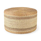   Maya Brown Striped Seagrass Round Coffee Table Pouf