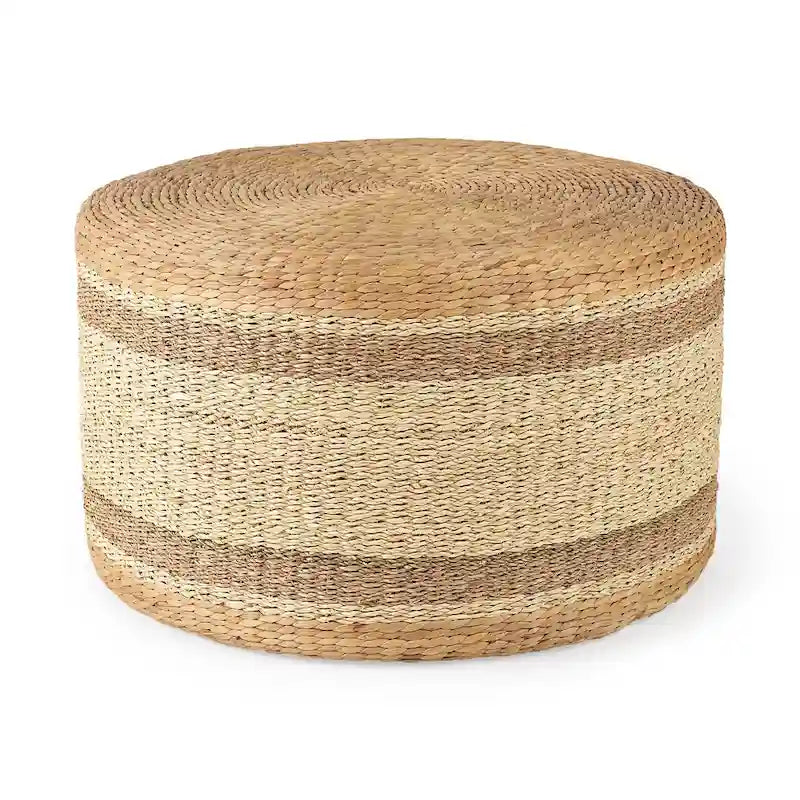   Maya Brown Striped Seagrass Round Coffee Table Pouf