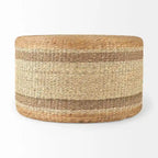 Pouf Table Basse Ronde en Jonc de Mer Rayé Maya Brown