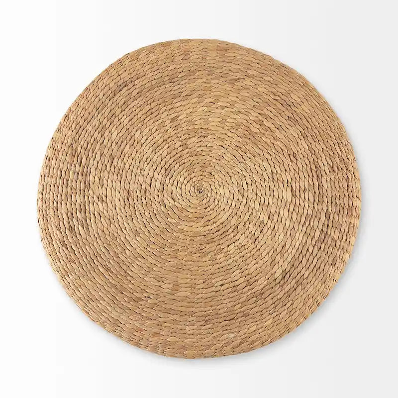 Pouf Table Basse Ronde en Jonc de Mer Rayé Maya Brown