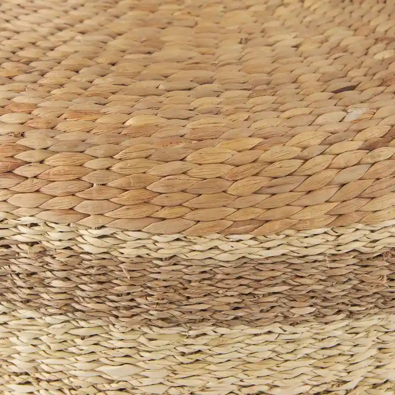 Pouf Table Basse Ronde en Jonc de Mer Rayé Maya Brown