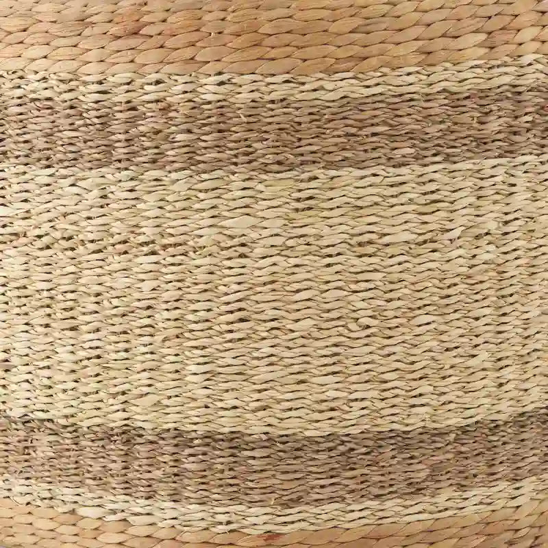 Pouf Table Basse Ronde en Jonc de Mer Rayé Maya Brown