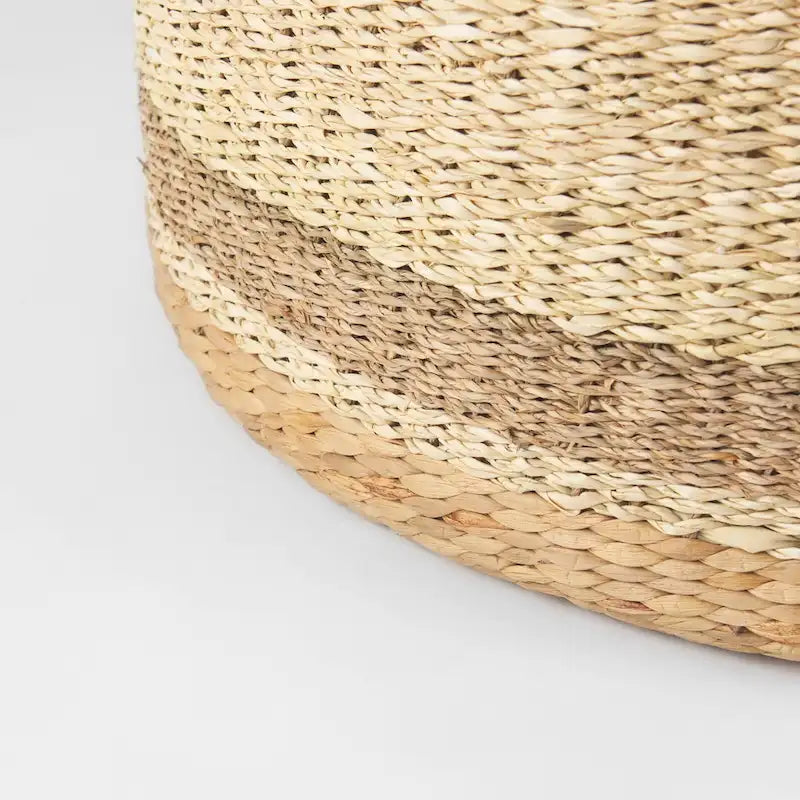 Pouf Table Basse Ronde en Jonc de Mer Rayé Maya Brown