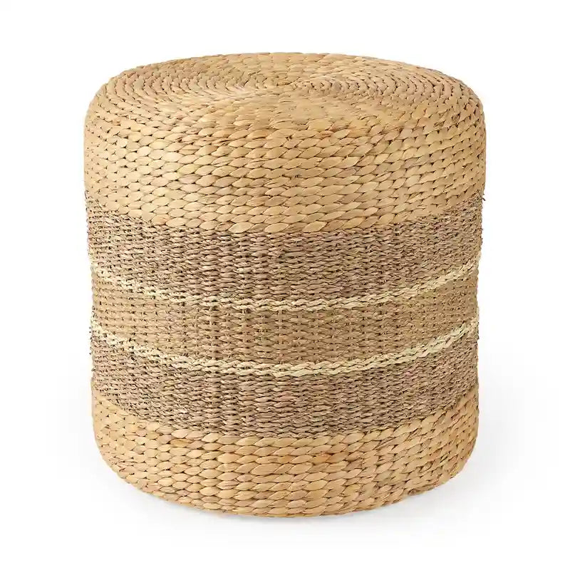 Pouf Table Basse Ronde en Jonc de Mer Rayé Maya Brown